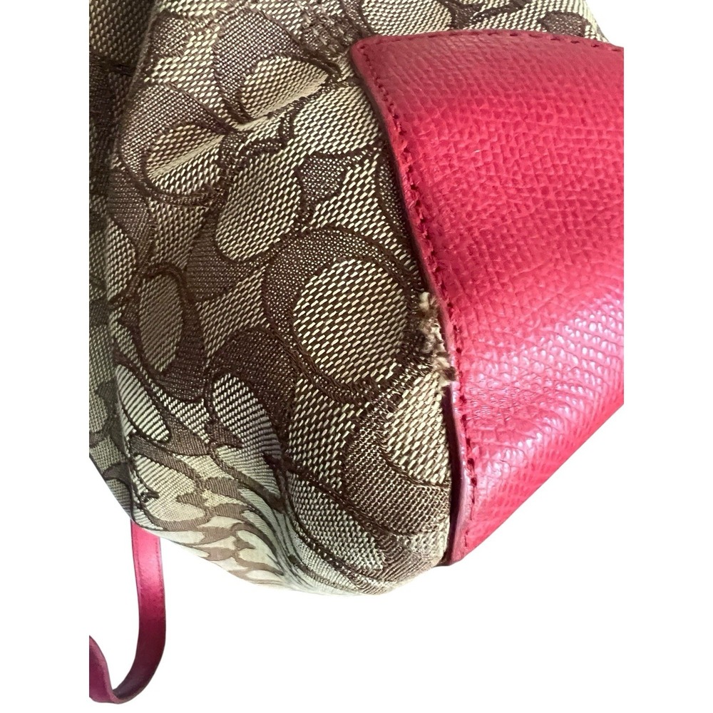 Coach Signature Coated Canvas and Red Leather Trim Purse Tote Gold Hardware - Picture 11 of 16